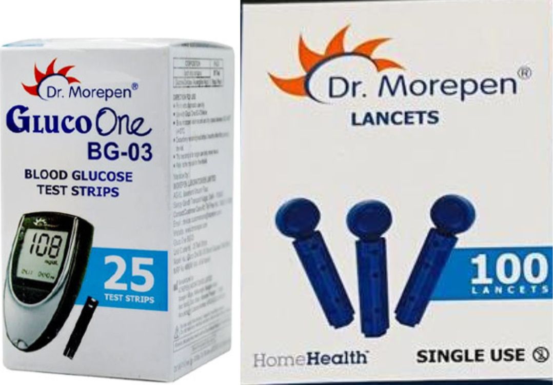 Dr. Morepen bg03 100 round lancets and 25 Glucometer Strips-picture-44
