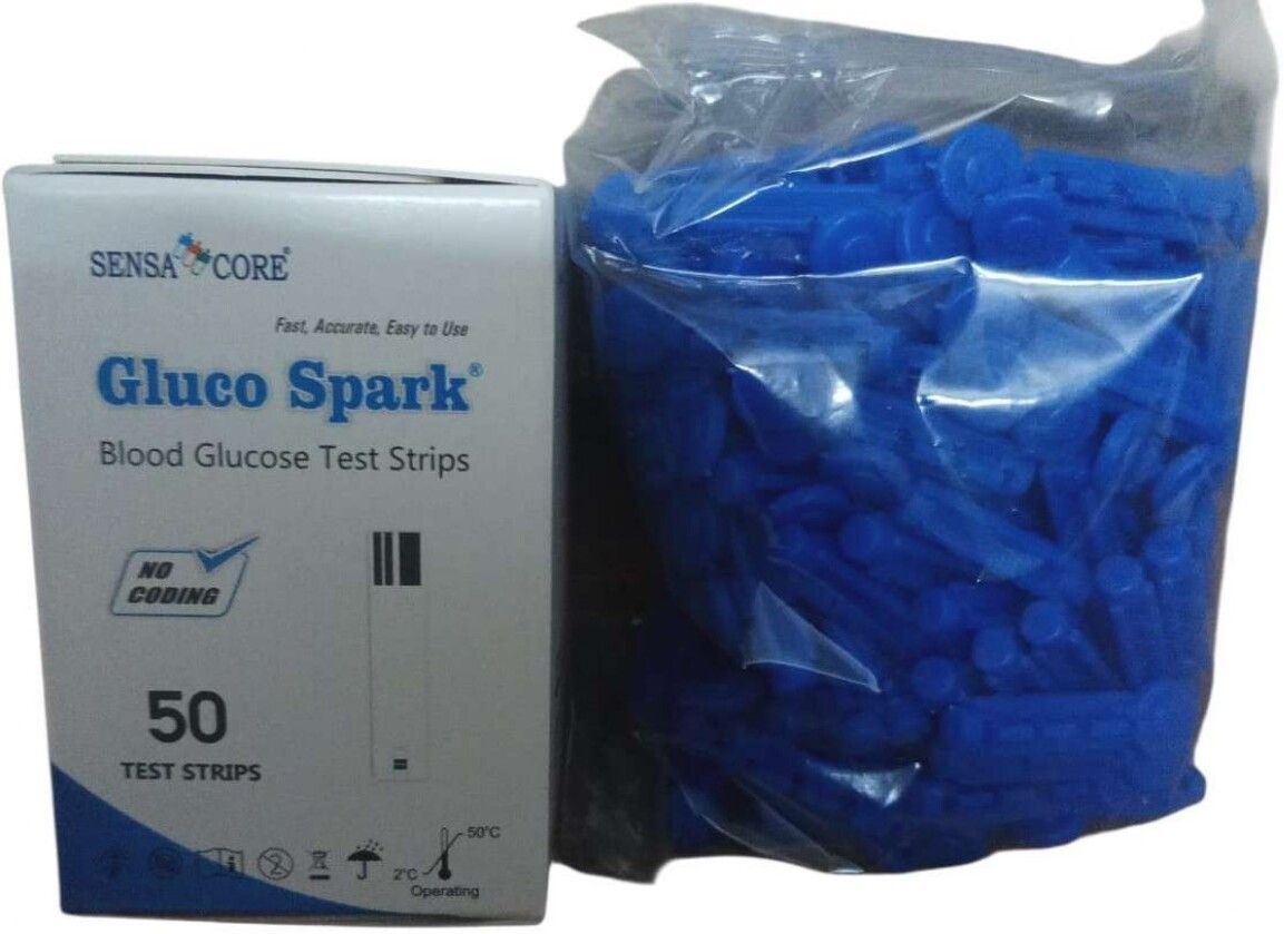 gluco spark Blood glucose test strips glucometer strips 50 Strips with 100 Sterile lancets 50 Glucometer Strips-image-13