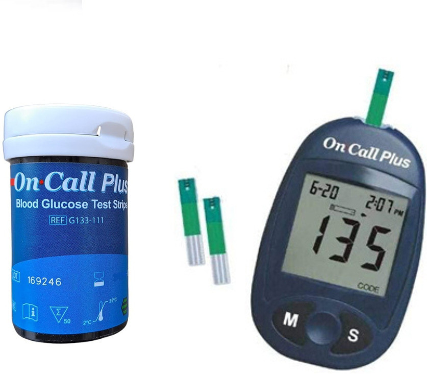 NSC ONCALL PLUS LONGEST EXPIRY 50 GLUCOMETER STRIPS WITH GLUCOMETER TESTING DEVICE- 50 Glucometer Strips image 1