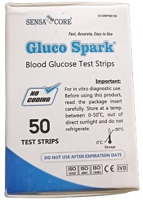 gluco spark (no coding) 50 Glucometer Strips image 1