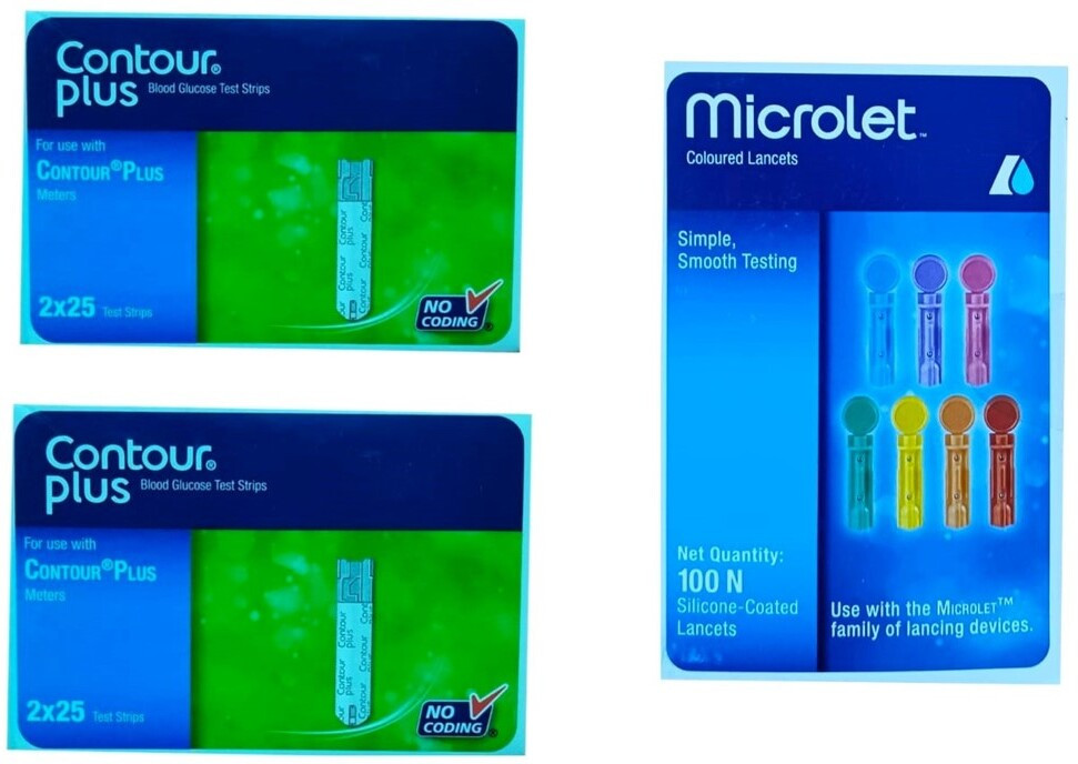 CONTOUR PLUS Microlet 100 Lancets and 100 Glucometer Strips image 1