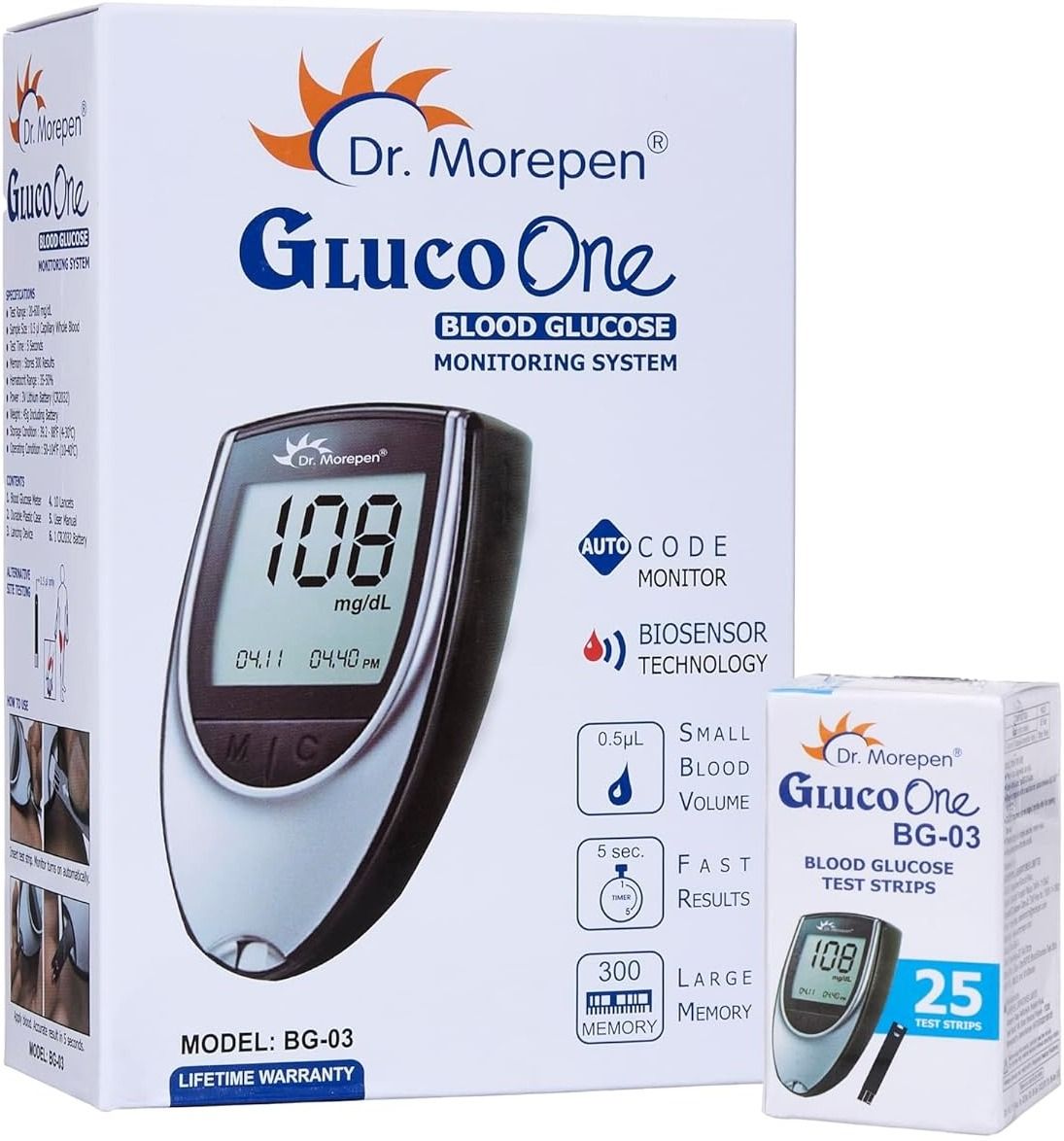 Dr. Morepen BG-03 Glucometer with 25 strips GlucoStrip Glucometer-image-23