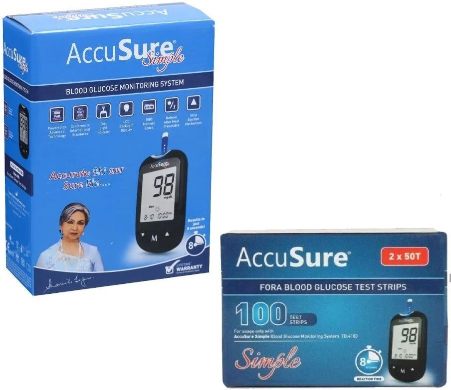accusure SIMPLE GLUCOMETER WITH 100 STRIPS Glucometer-picture-25