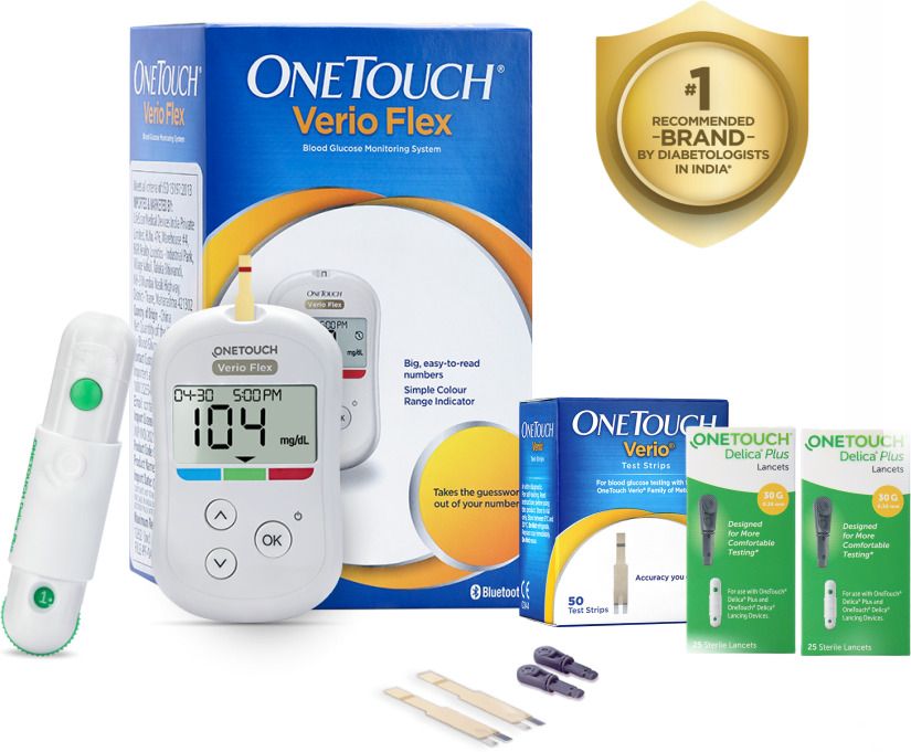 onetouch Verio Flex Blood Glucose Monitor with 50's Verio strips with 50 Delica Plus Lancets Glucometer-picture-22
