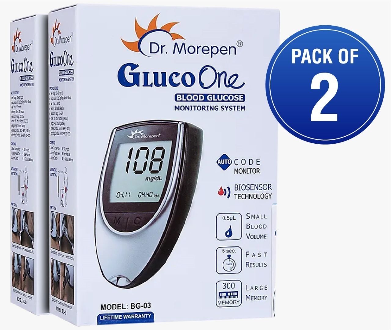 dr. morepen GLUCO ONE Digital Blood Sugar Testing Monitor Machine (Pack of 2 without strips) Glucometer-picture-14