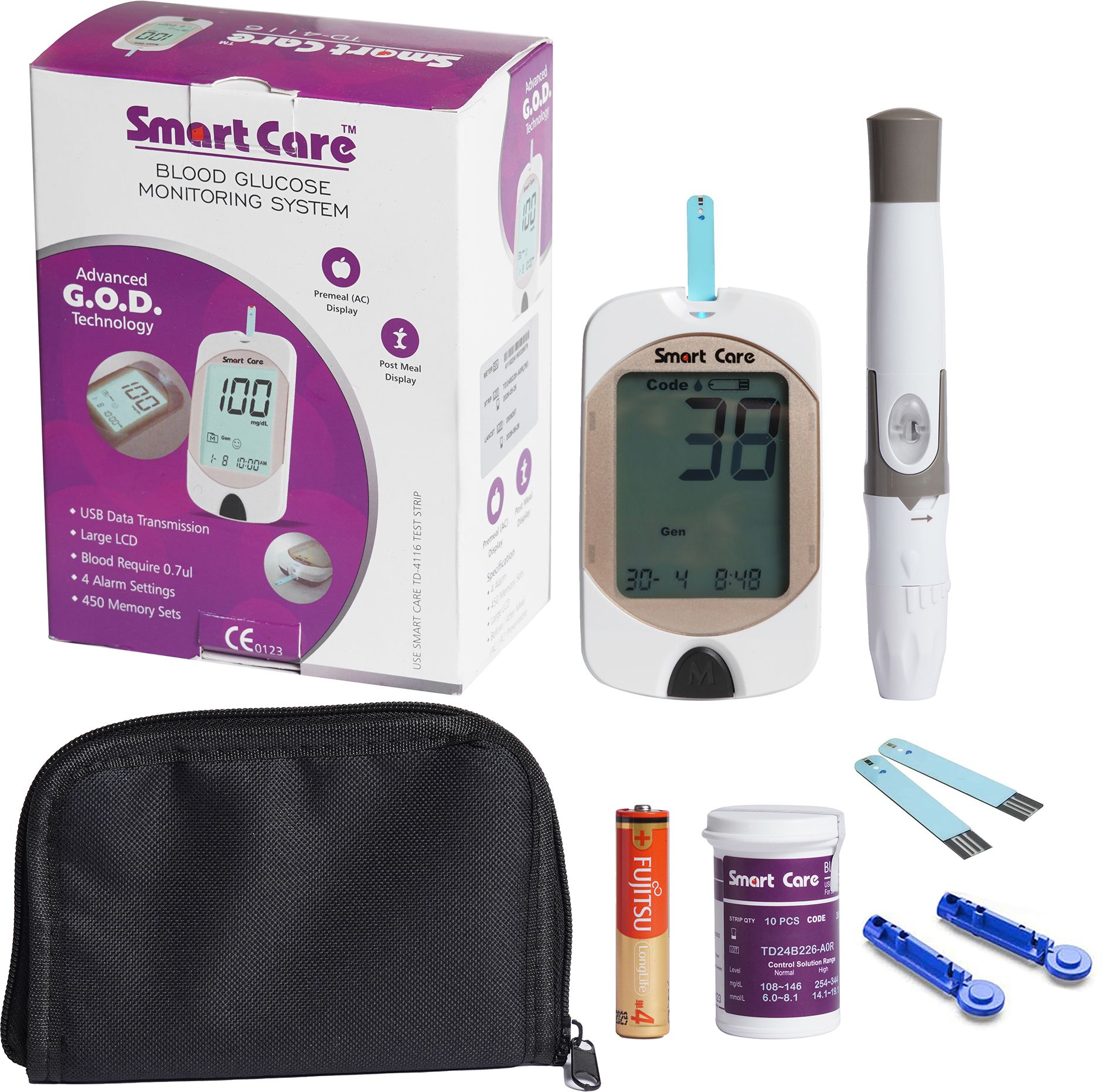 smart care TD 4116 Blood Glucose Monitor-Large LCD Display, 450 Memory Sets, 4 Alarms Glucometer-picture-14