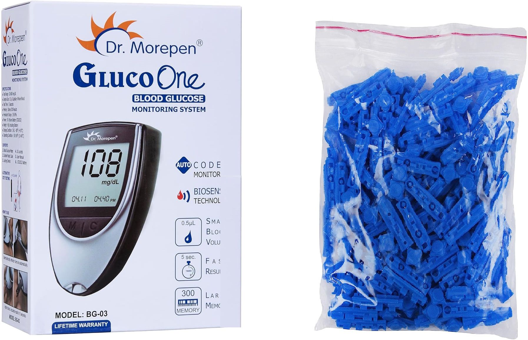 dr. morepen PREMIUM QUALITY BG03 GLUCOMETER ONLY WITH PACK OF 100 STERILE LANCET PINS Glucometer-picture-46