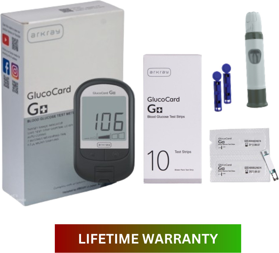 arkray GlucoCard G+ Glucometer – Auto Coding, 10 Strips, 25 Lancets, Safe Strip Eject Glucometer image 1