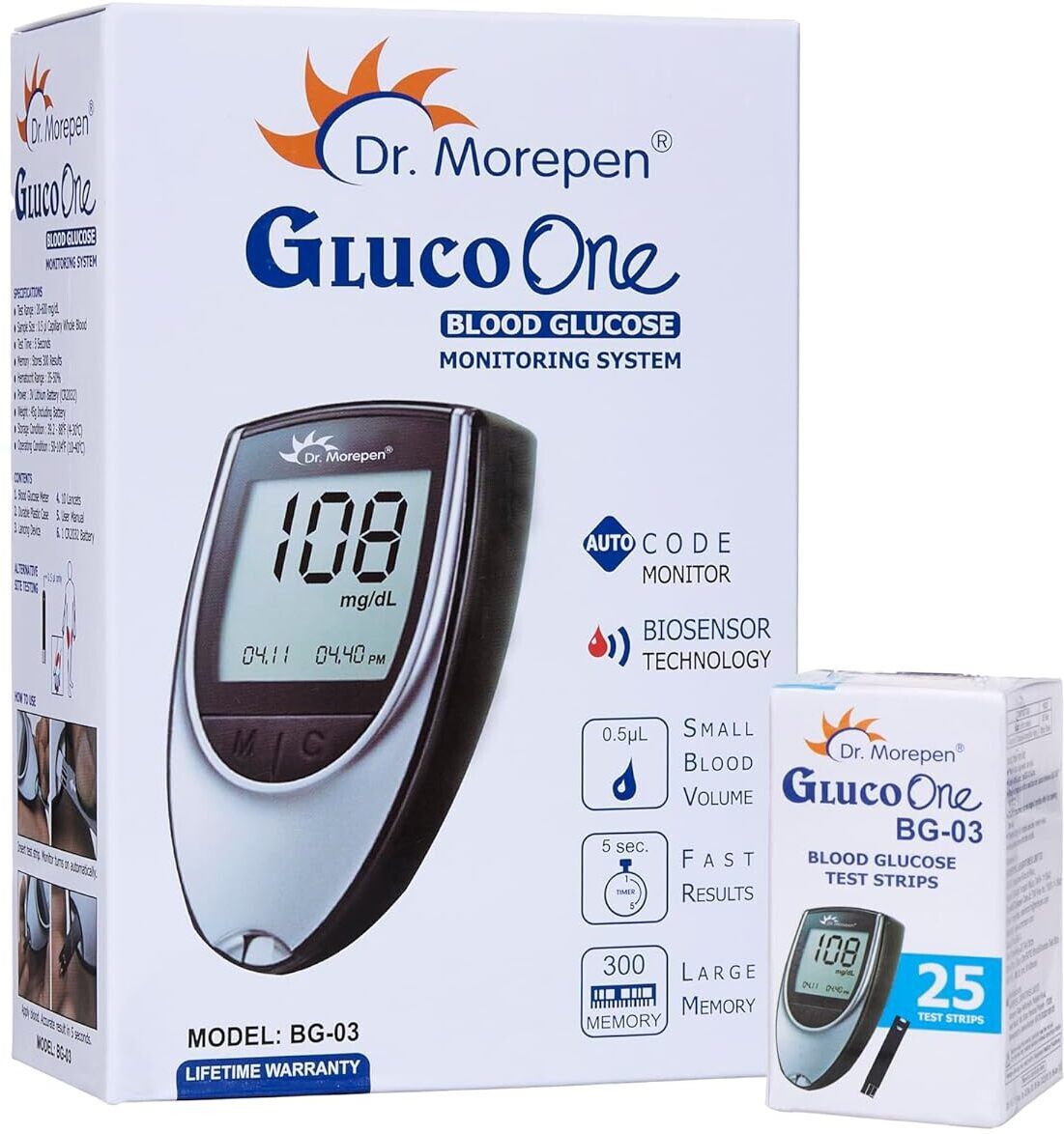 dr. morepen BG-03 GlucoOne Blood Glucose Monitor Glucometer with 25 Strips Glucometer-picture-35