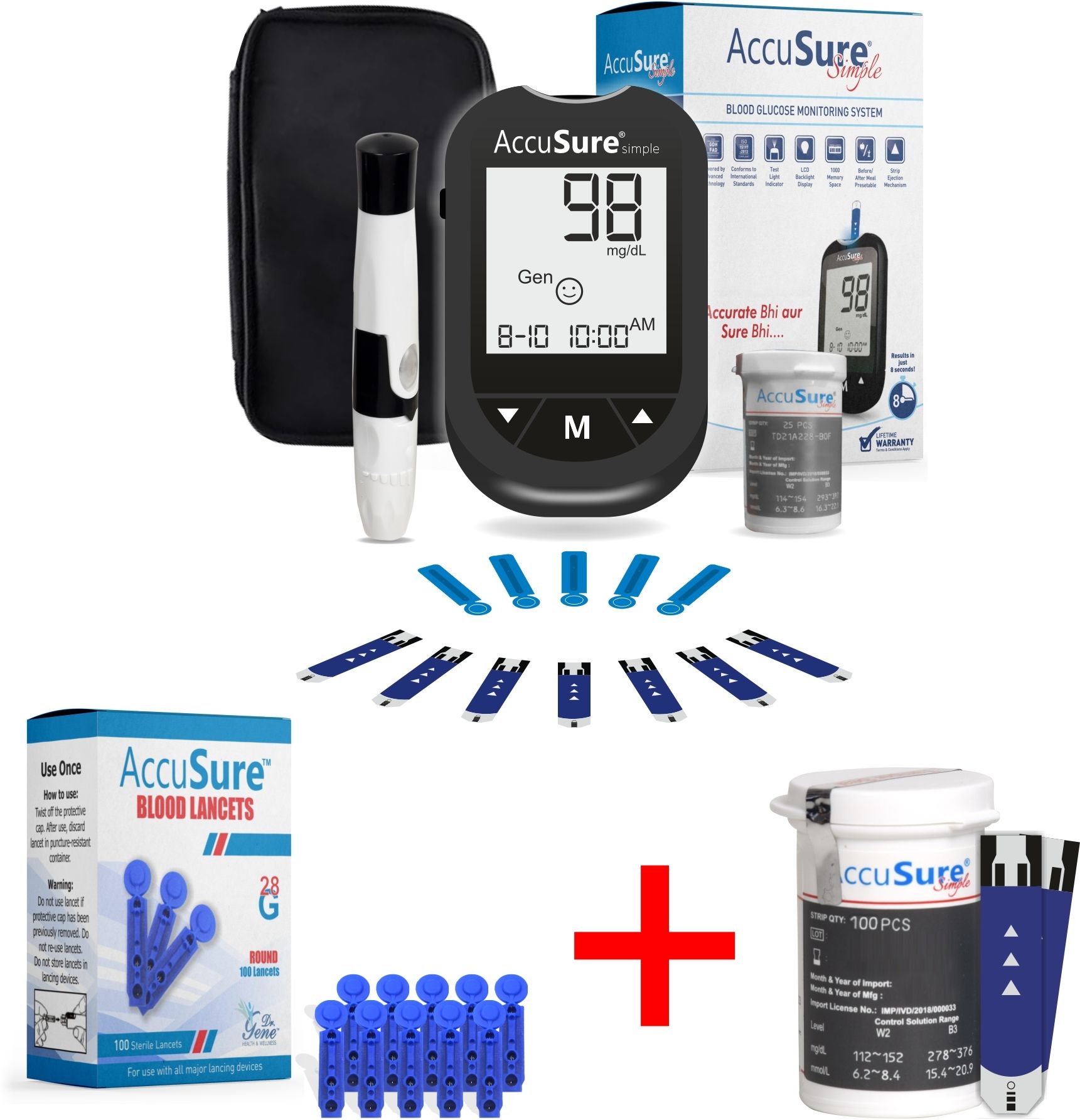 accusure Simple Kit With 100 Lancet And 100 Test Strip Glucometer-picture-29