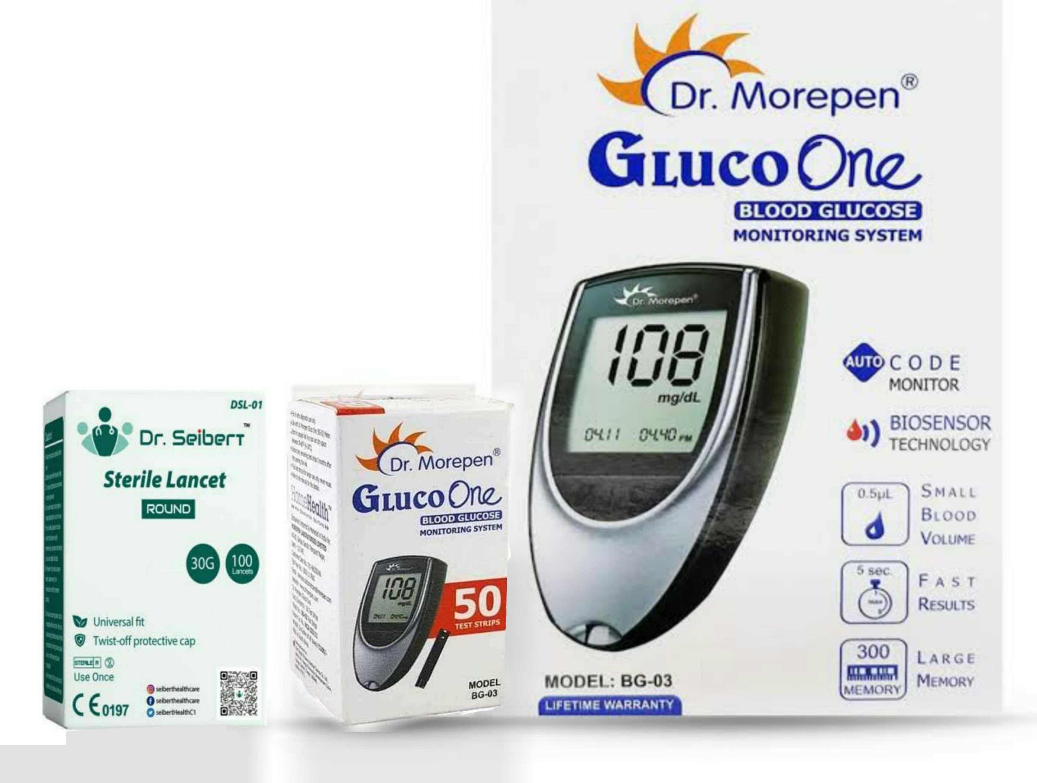 Glucometer and 50 Strips , Dr Seibert Sterile 100 Lancets combo pack Glucometer-image-4