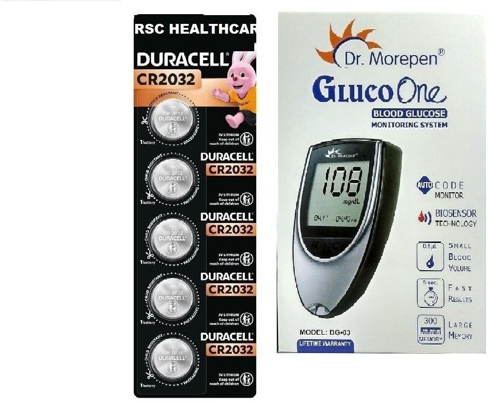 rsc healthcare Dr. Morepen Glucometer with DURACELL CR 2032 COIN CELL ( Pack Of 5) Glucometer-picture-18