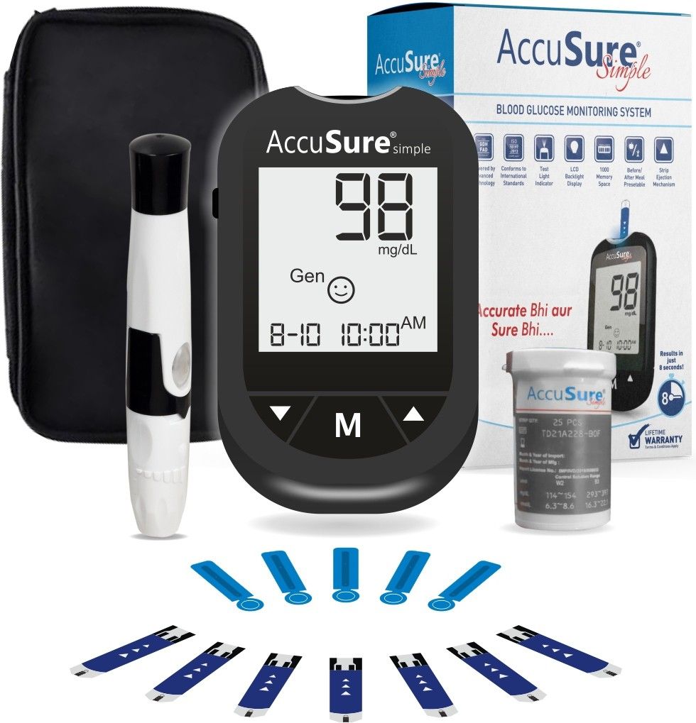 Simple Glucometer Machine Comes with 25 Test Strips & 10 Lancet Glucometer