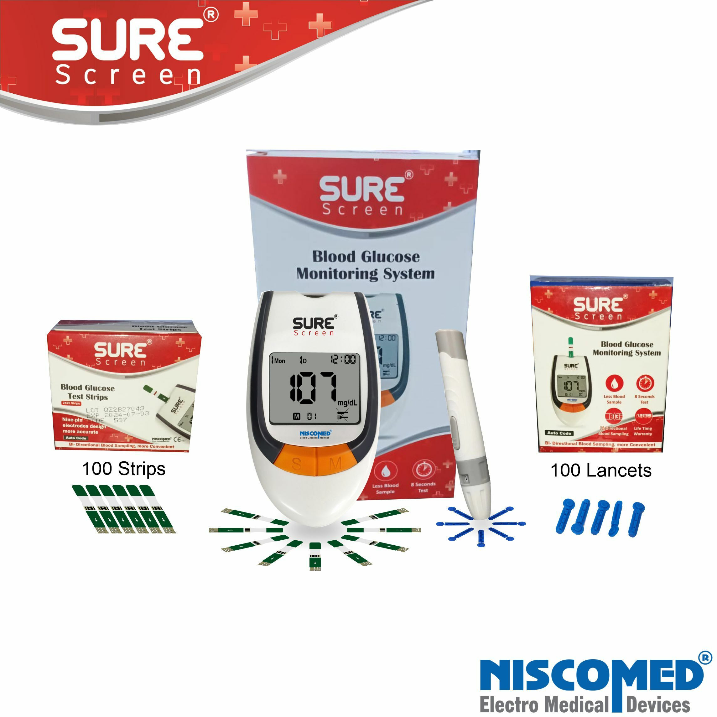 niscomed Sugar Testing Machine With 100 Strips Glucometer image 1