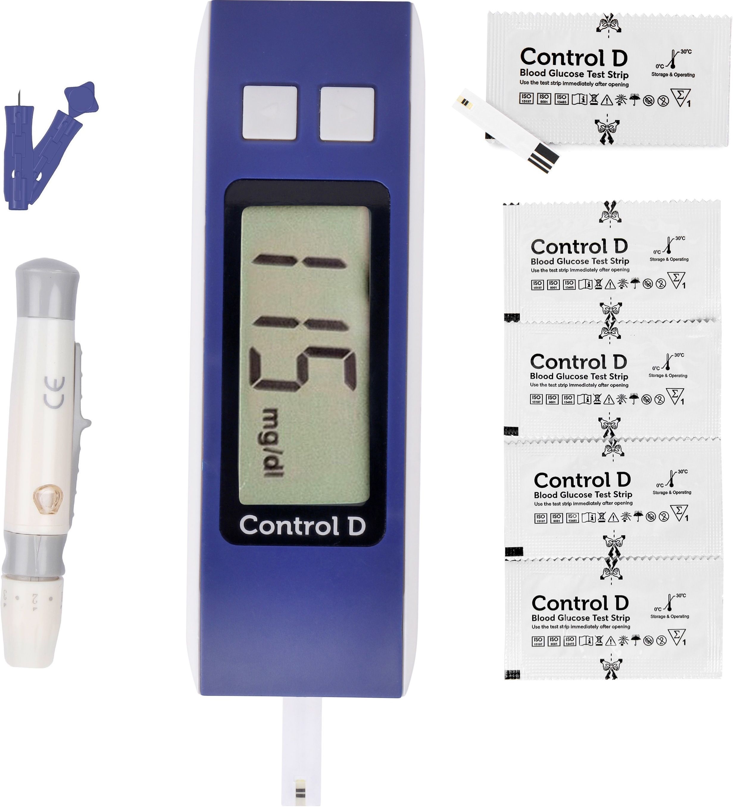control d Blue Meter Kit with 25 Single Foil Strips Glucometer-picture-12