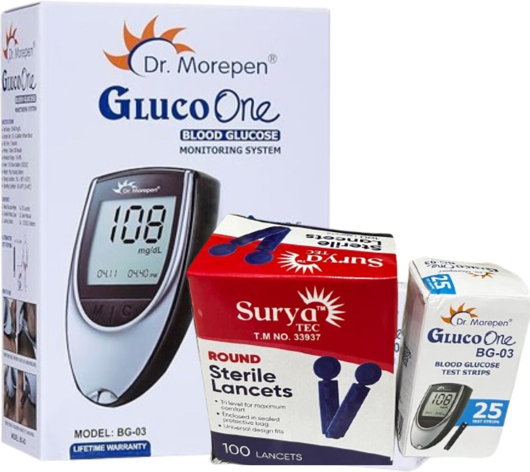 dr. morepen Glucometer and 25 Strips , Dr Seibert Sterile 100 Lancets combo pack Glucometer-picture-2