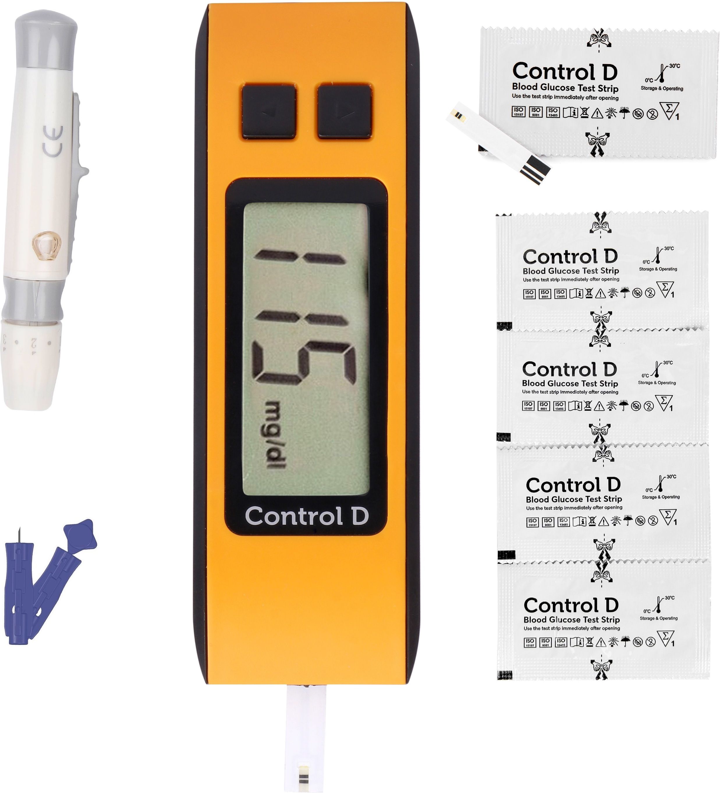 control d Orange Digital Glucose Blood Sugar Testing Monitor Machine 25 Single Foil Strips Glucometer-picture-11