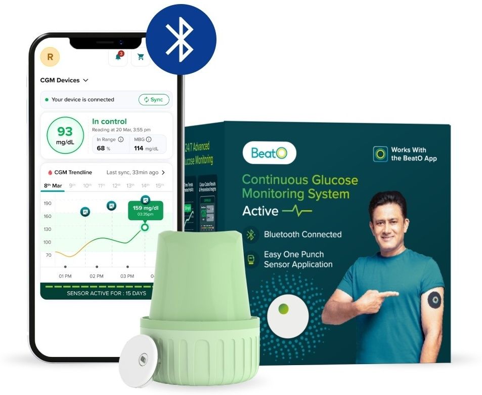 beato Bluetooth Connected CGM, Lasts 15 Days, No Scanning Needed (Pack of 1) Glucometer-picture-14