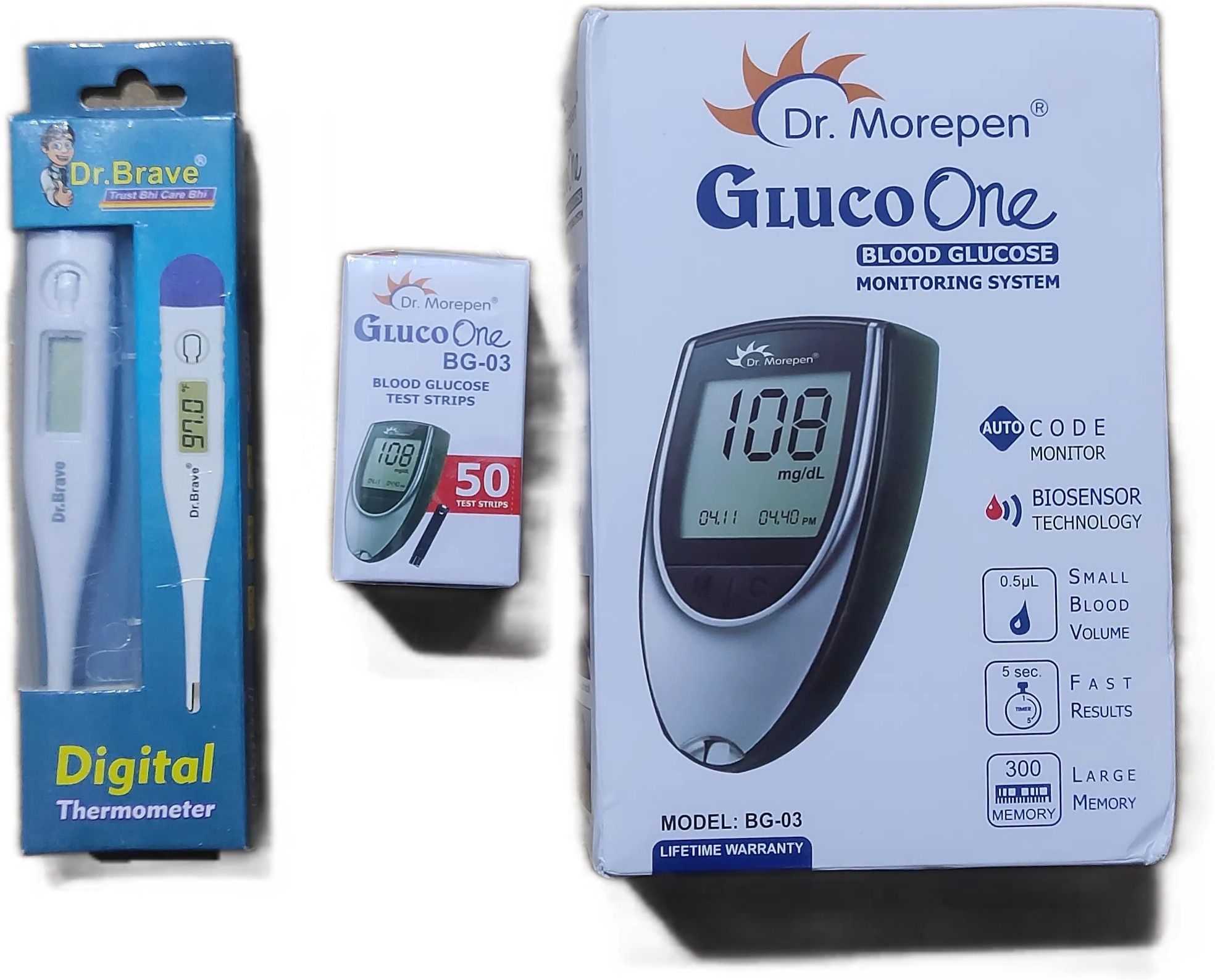 Dr. Morepen BG-03 with 50 strip and Thermameter Glucometer-image-17