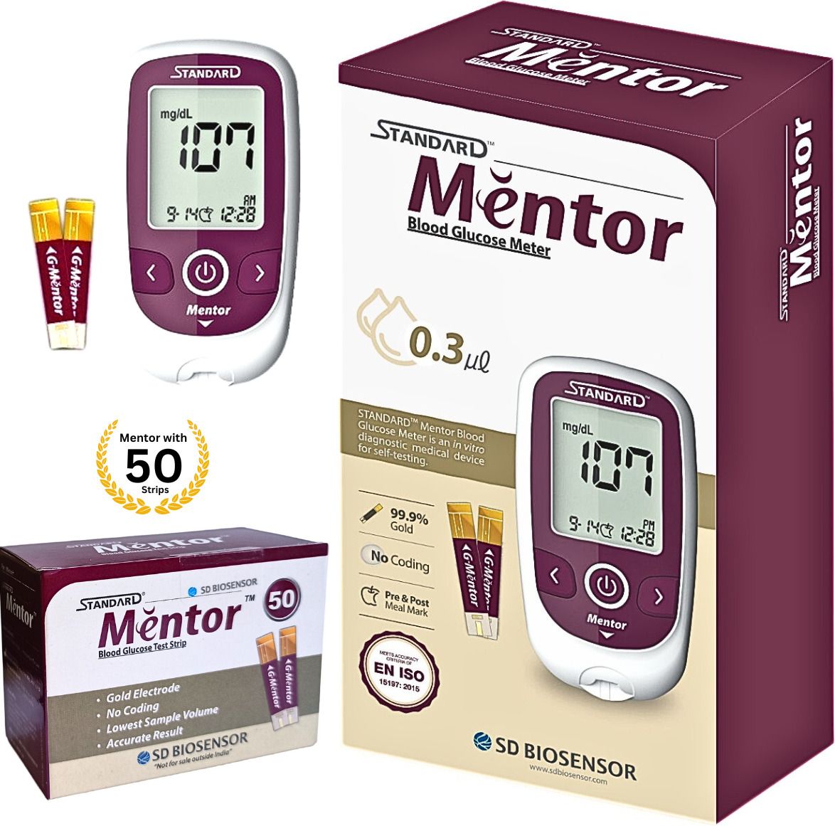 standard mentor Digital Glucose Blood Sugar testing Monitor Machine with 50 Strips - Glucometer-picture-23