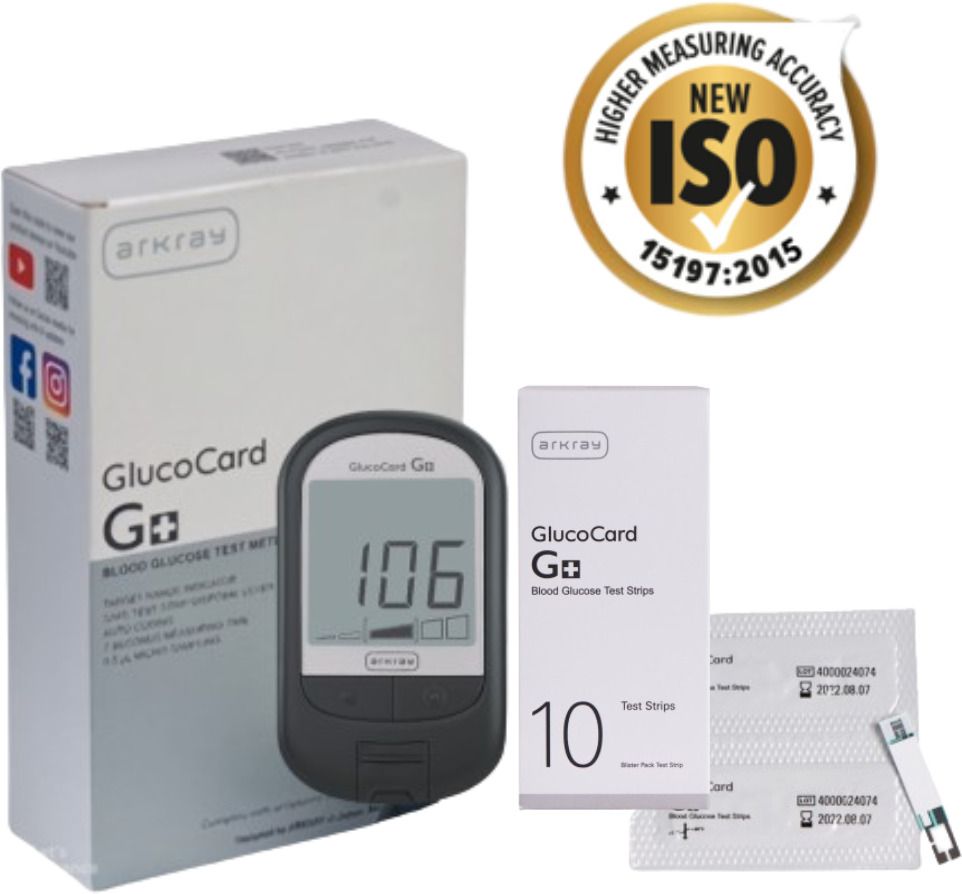 arkray GlucoCard G+ Blood Glucose Meter – Result Indicator, Auto Coding, 10 Strips Glucometer-picture-10