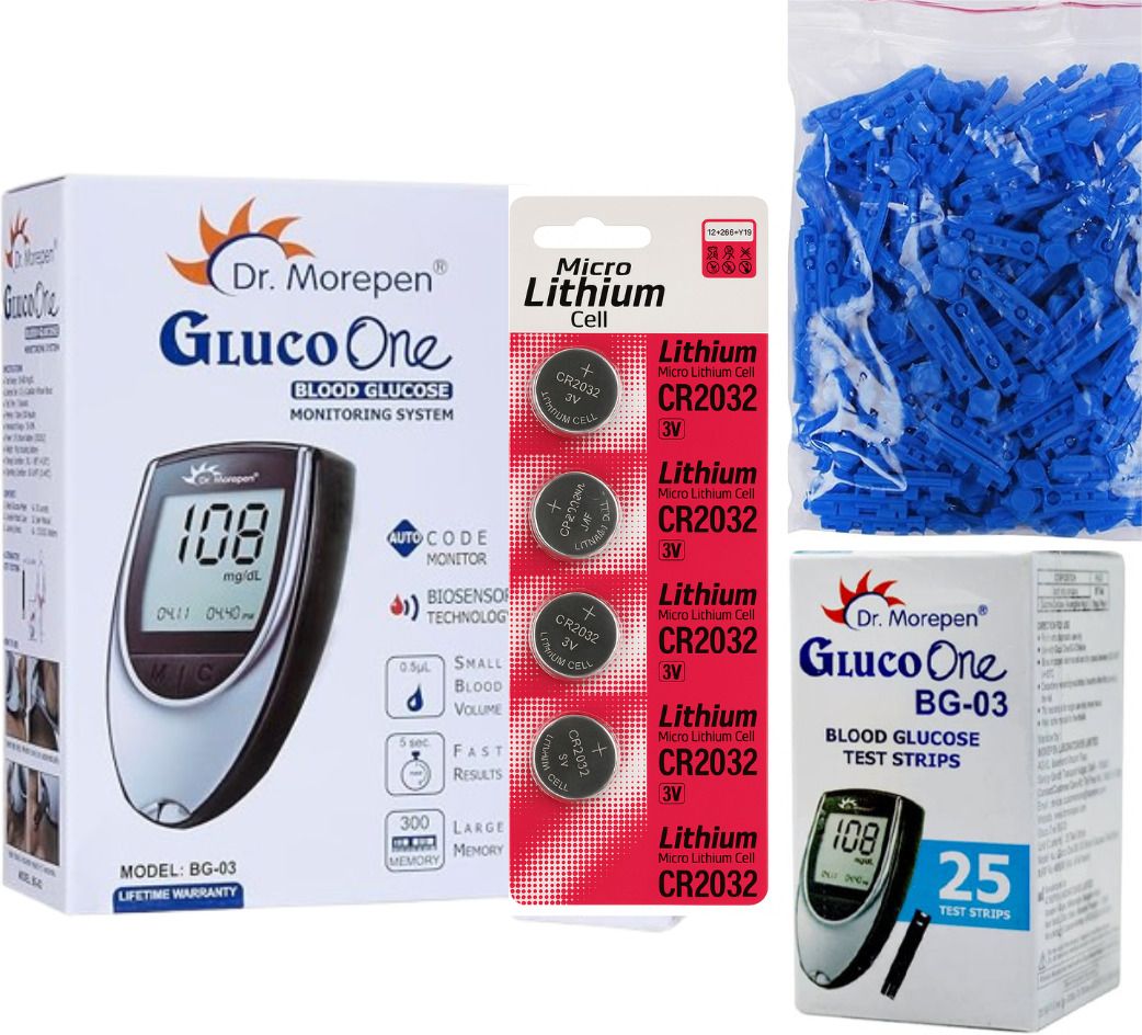 BG-03 with 25 strips (Free 4 battery cell and 25 lancet with kit) Glucometer
