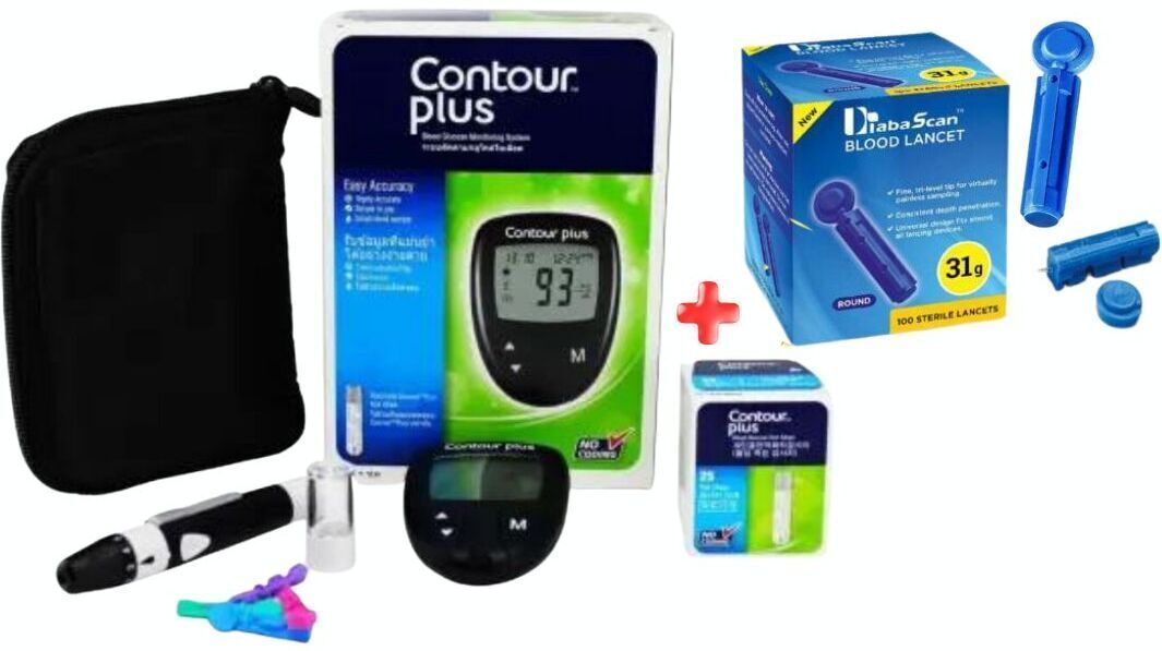 contour plus Glucometer +25 Glucostrip with 100 DiabaScan Round Blood Lancet Glucometer-picture-8