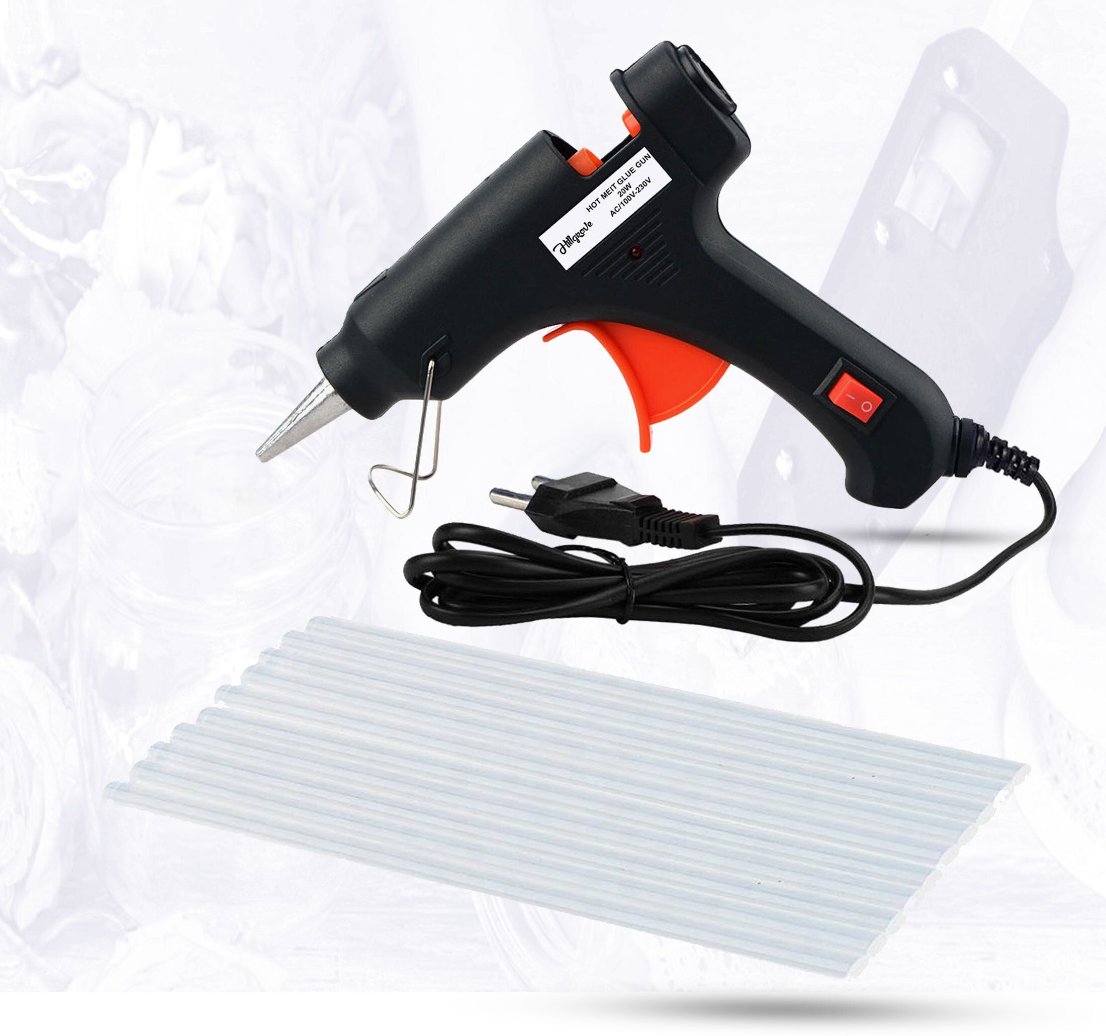 Electric 20W Black Mini Hot Glue Gun With 10 Pcs Hot Melt Glue Stick for Craft, Art, Decoration Work Standard Temperature Corded Glue Gun-image-5