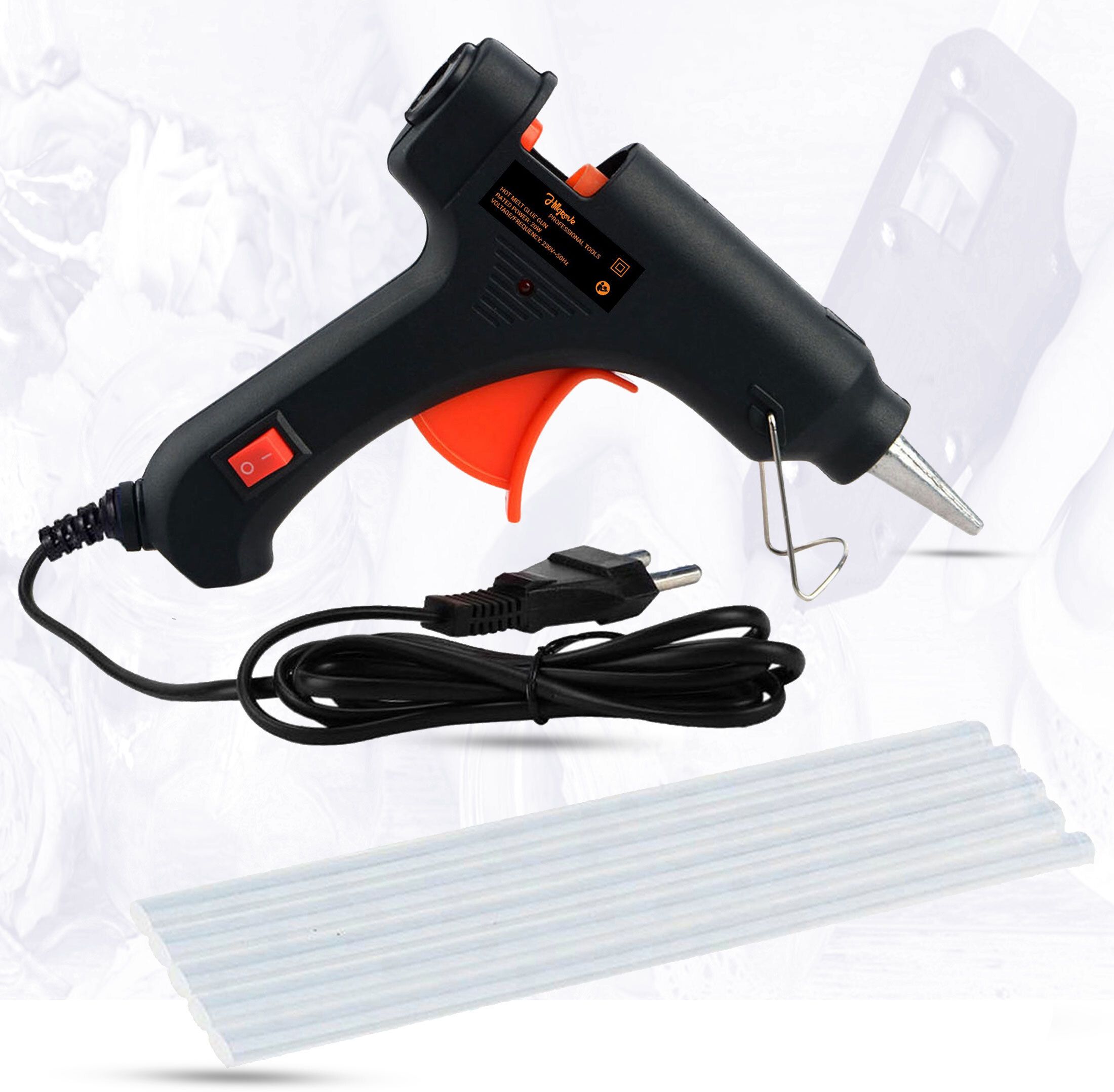 hillgrove Electronic Mini 20 Watt Black Small Hot Gum Glue Gun With 5 Pcs Hot Melt Glue Stick for Craft, Art, Decoration Work Standard Temperature Corded Glue Gun-picture-7