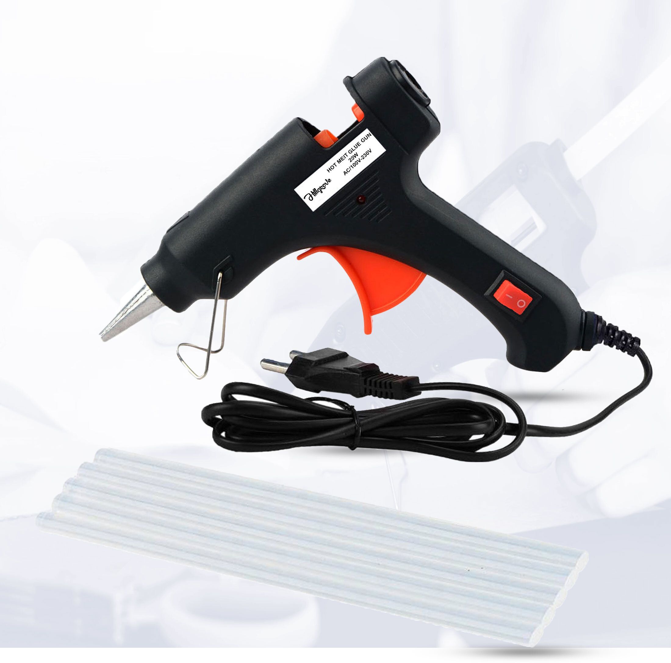 hillgrove Electric 20W Black Mini Hot Glue Gun With 5 Pcs Hot Melt Glue Stick for Craft, Art, Decoration Work Standard Temperature Corded Glue Gun-picture-35