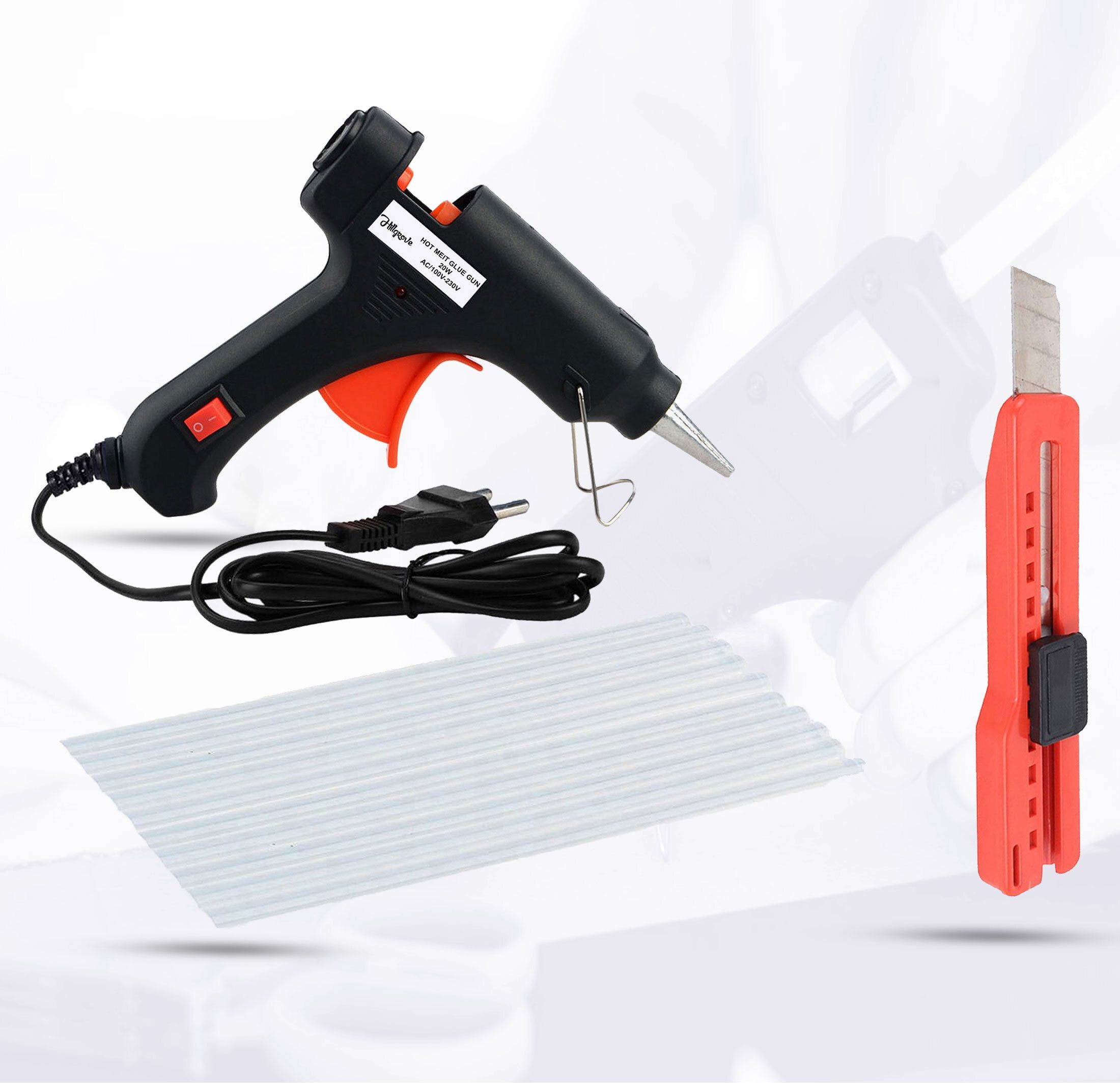 hillgrove HGCM280M1 20W Hot With 10Pcs Stick and Utility Knife for Craft,Art Standard Temperature Corded Glue Gun-picture-20