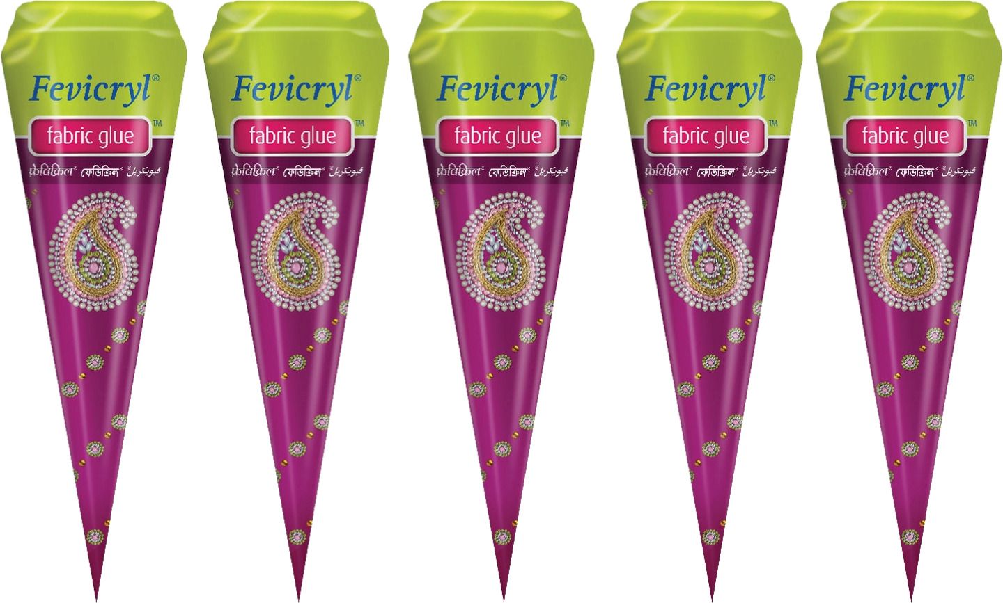 Fevicryl Fabric Glue, Non-Toxic Ideal for Art & Crafts (Pack of 5Cone - 30gEach) Glue