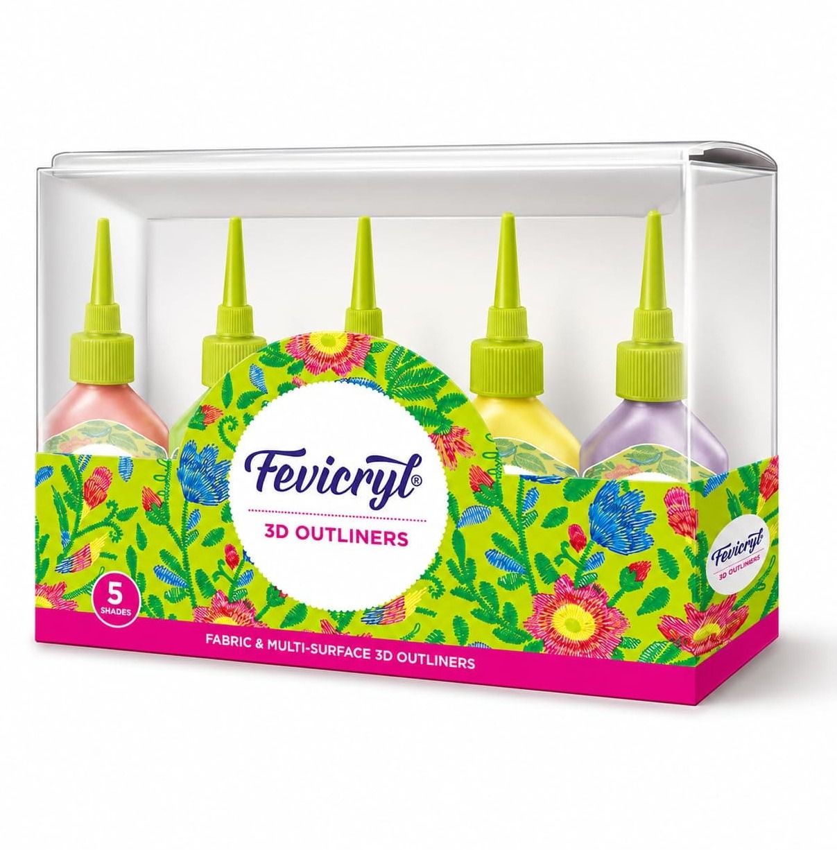 hunny - bunch Fevicryl 3D Outliners Set of 5 Shades 20ml Fabric & Multi-Surface DIY Paint Ki Glue-picture-23