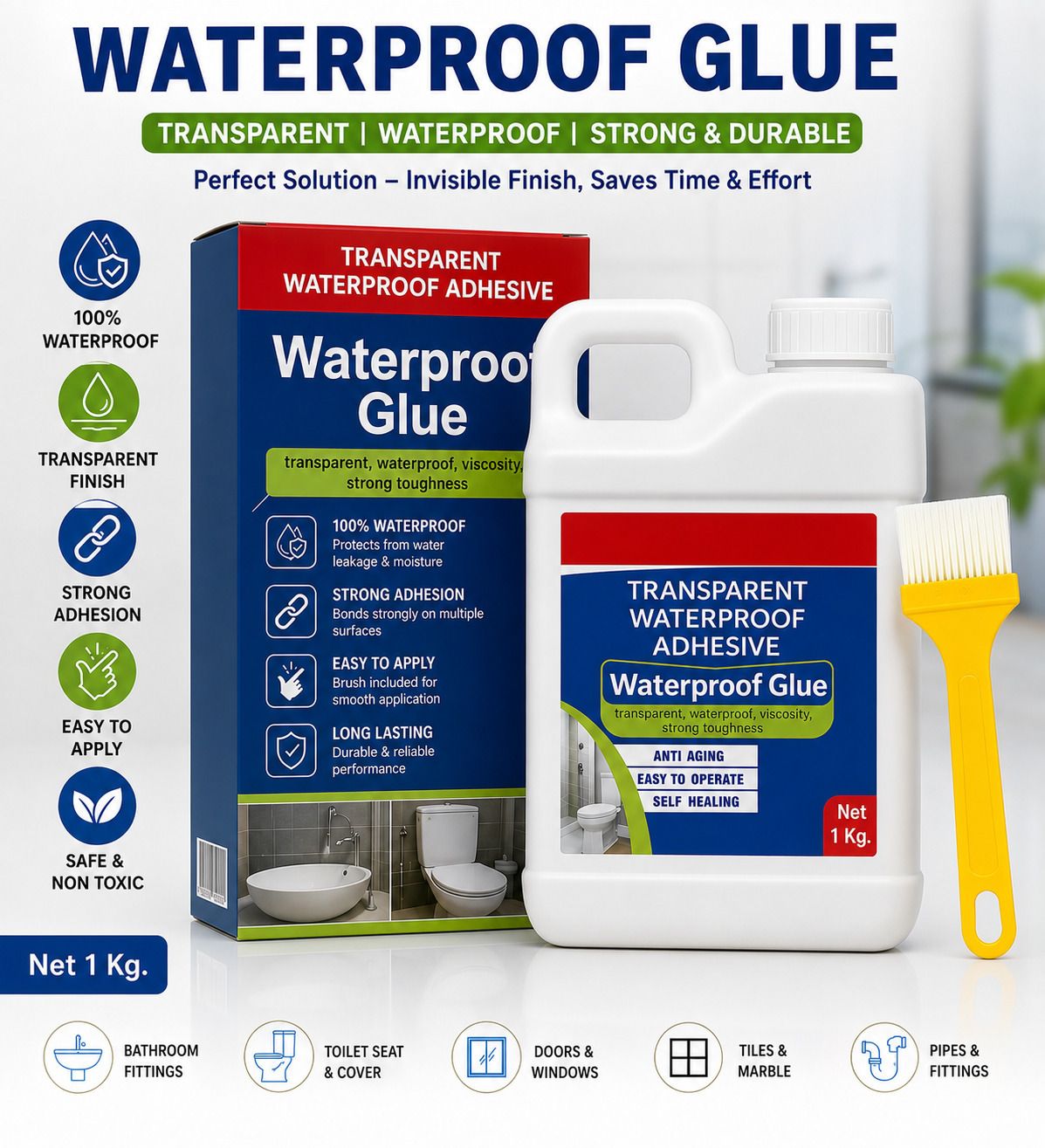 thekb Gmbond Transparent Waterproofing Glue 1kg with Brush Glue-picture-41