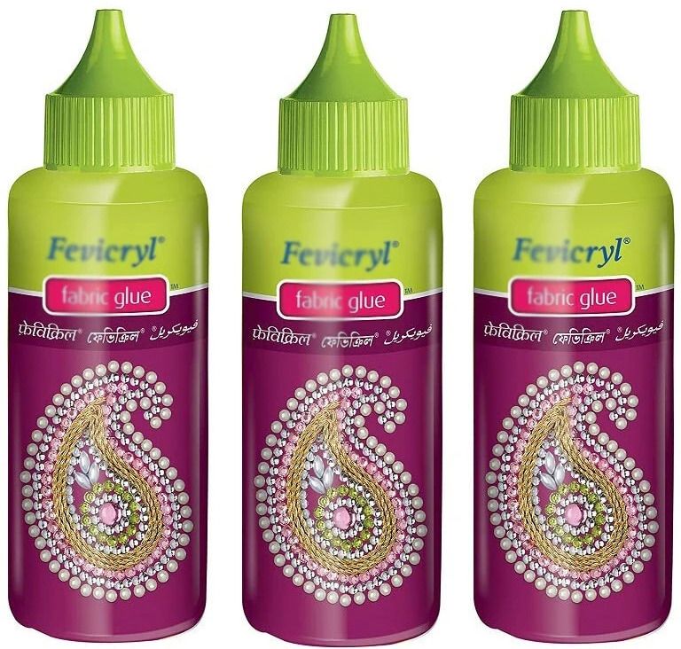 3 Pcs Pidilite Fevicryl Fabric Glue No Stitch Glue Mirror Patchwork Stone Lace Glue