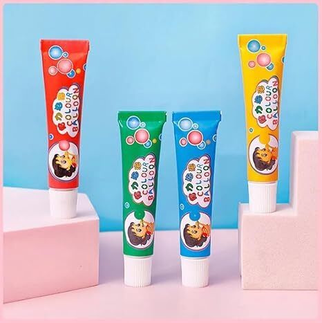 Blow Plastic Bubbles Toys (Pack of 4 Tubes) Large Balloons for Kids DIY Fun Glue
