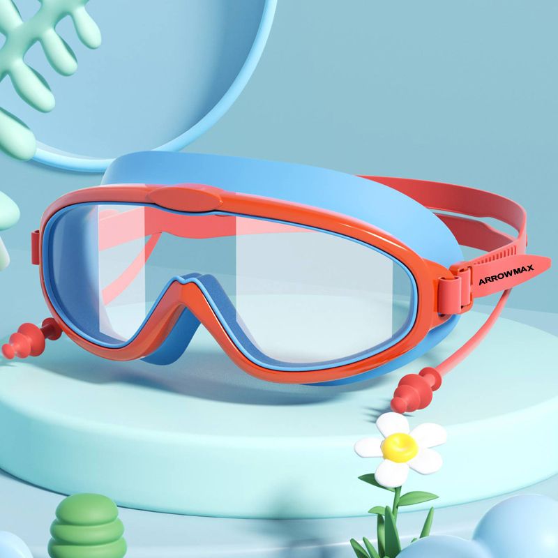 Swimming Goggles Wide Lense Anti Fog For Kids Boys Girls Earplugs Attached