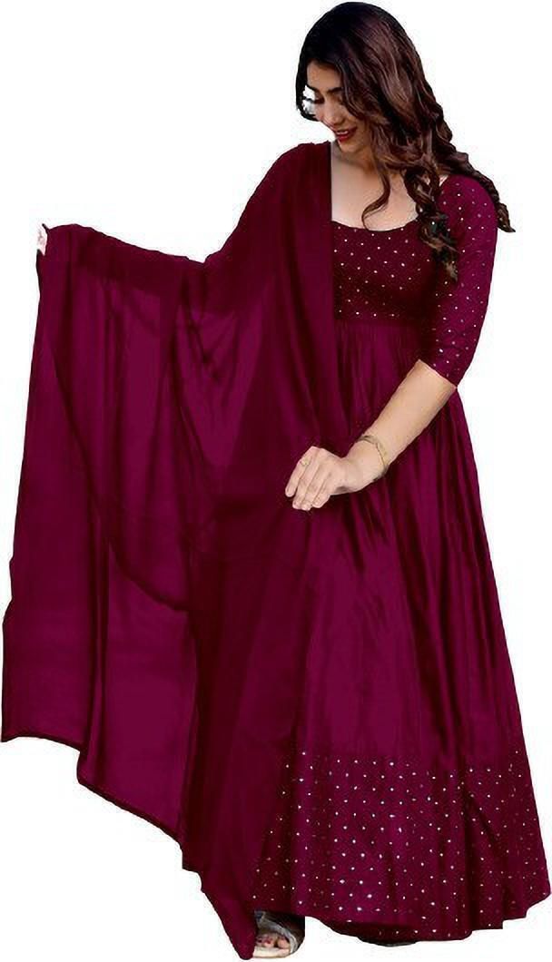 miss clothing Self Design Cotton Rayon Stitched Anarkali Gown-picture-26