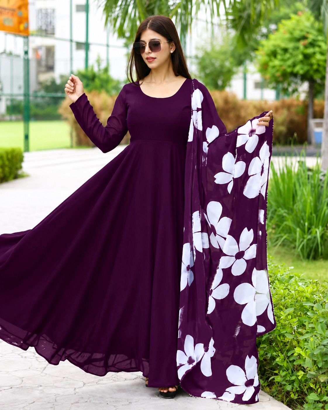 Solid Georgette Stitched Anarkali Gown-image-18