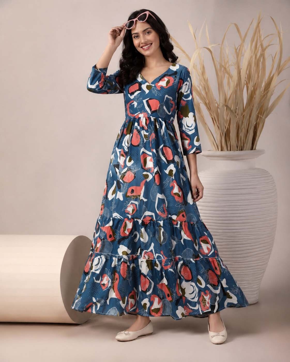 Abstract Rayon Blend Stitched Flared/A-line Gown-image-12