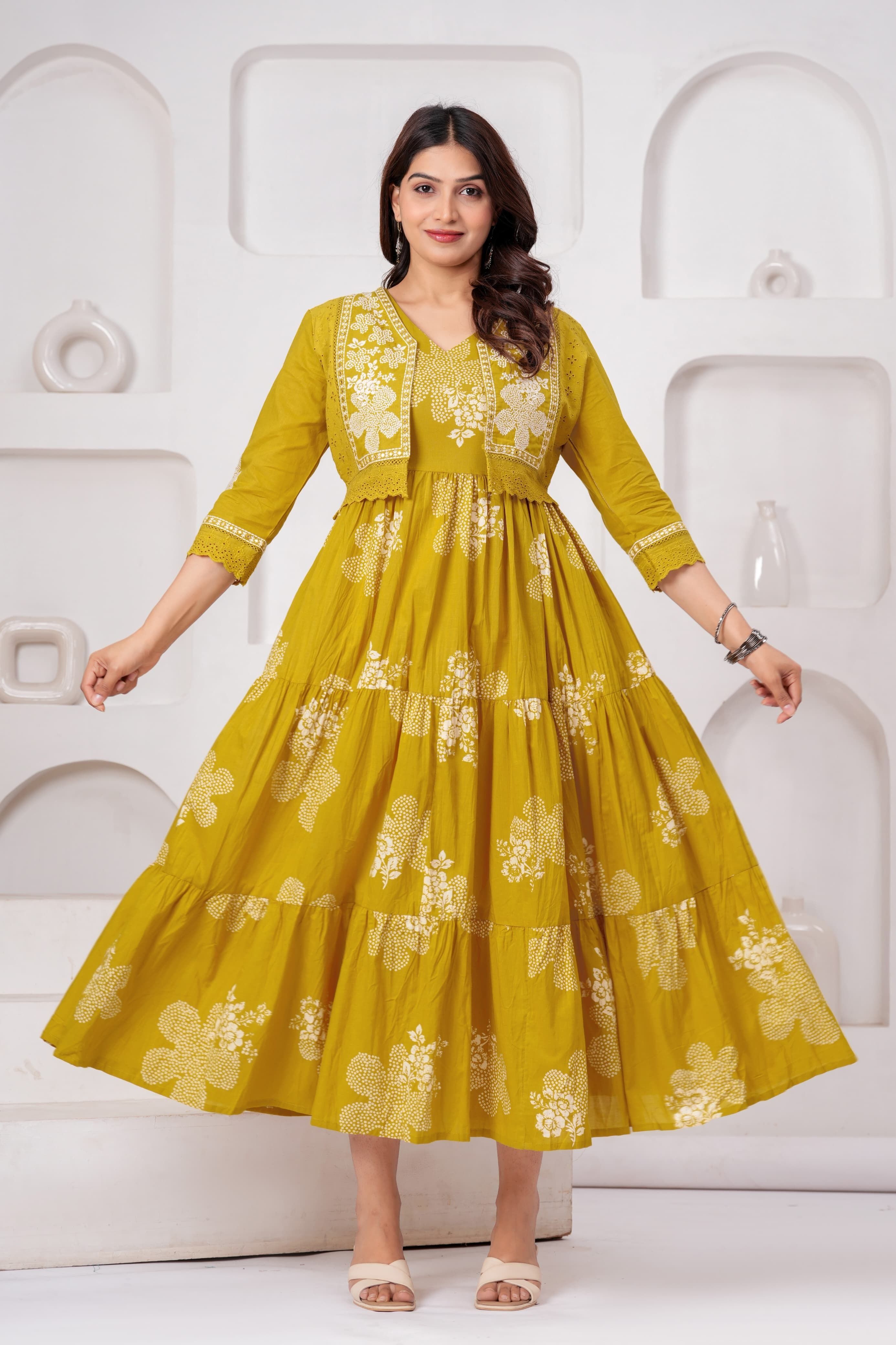 Geometric Print Pure Cotton Stitched Flared/A-line Gown-image-22