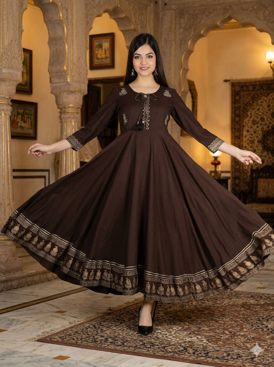 Women Fit and Flare Brown Midi/Calf Length Dress-image-49