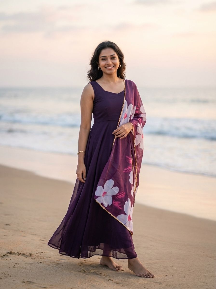 Women Gown Purple Knee Length Dress