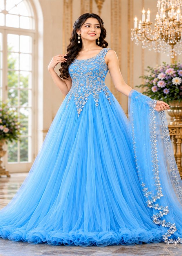 mf retail Embroidered, Embellished Net Stitched Anarkali Gown-picture-23
