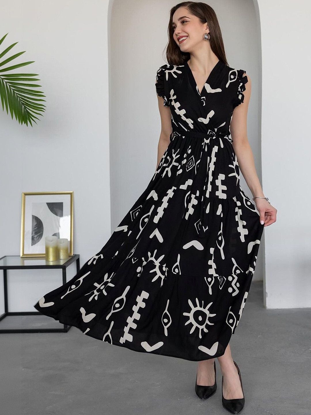 raiyani enterprise Women Fit and Flare Black Maxi/Full Length Dress-picture-2
