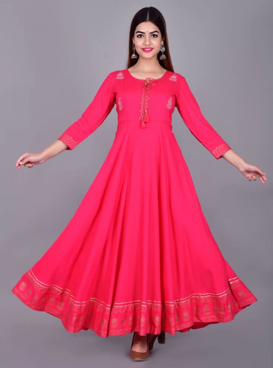 Printed Rayon Blend Stitched Flared/A-line Gown