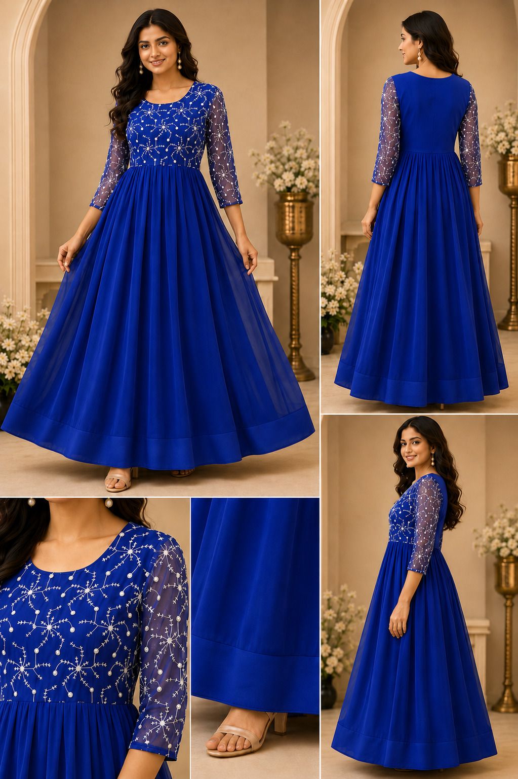duradero Embroidered, Embellished, Solid Georgette Stitched Flared/A-line Gown-picture-37