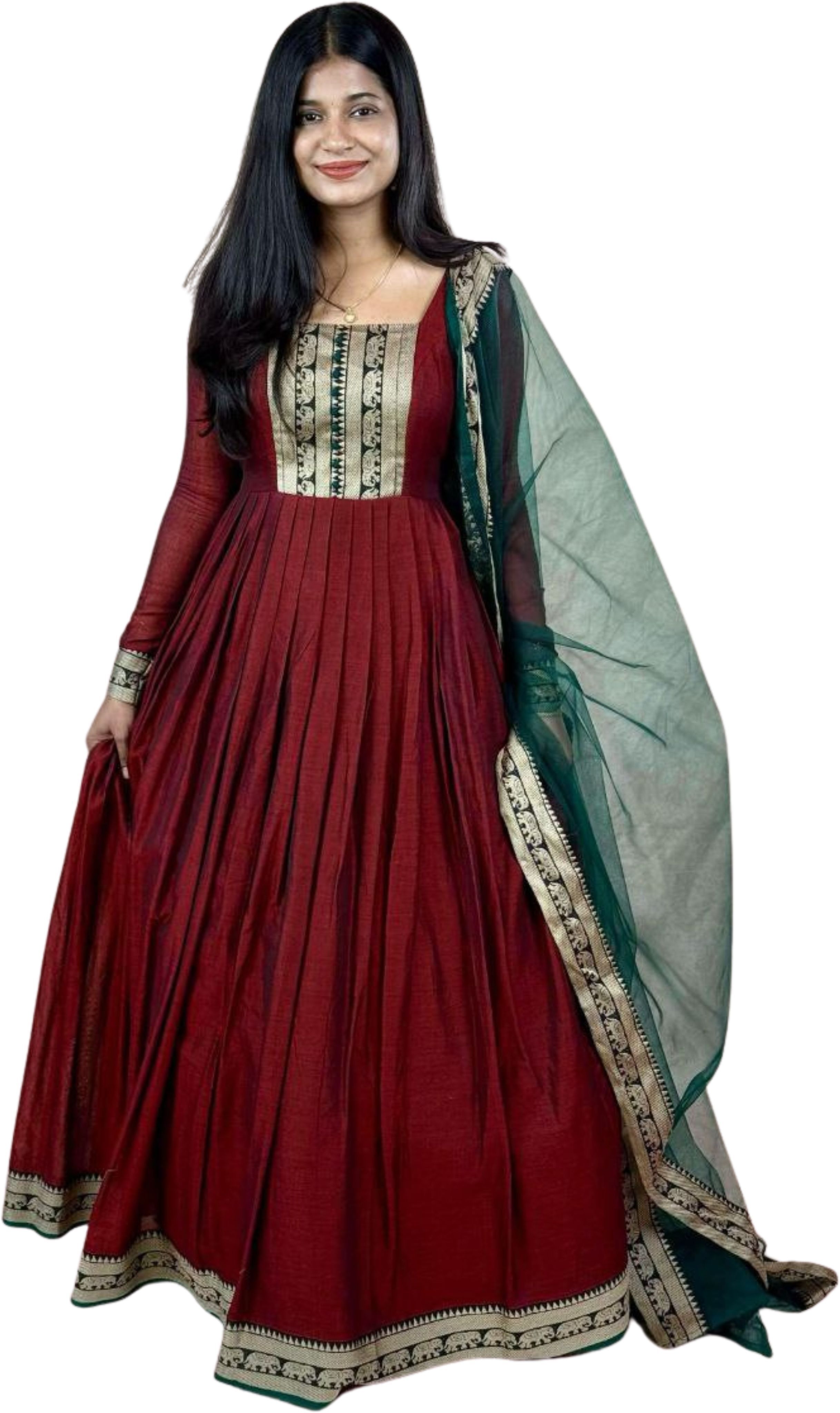 Solid, Woven Silk Blend Stitched Anarkali Gown