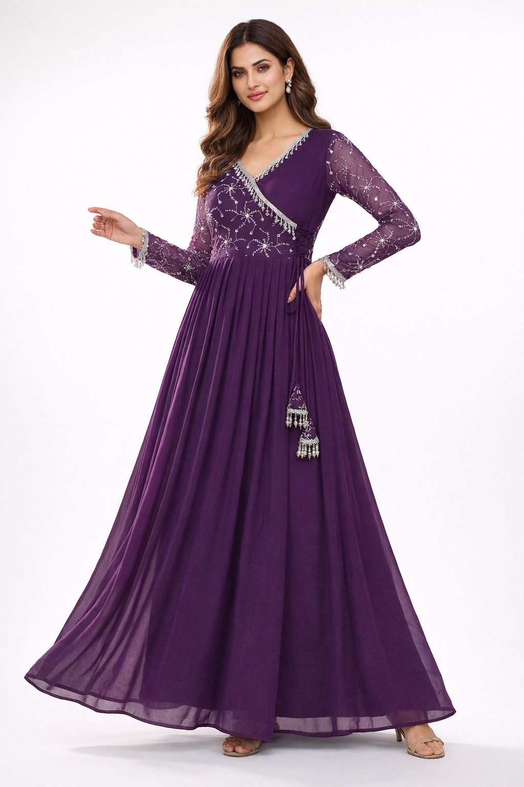 duradero Embroidered, Embellished Georgette Stitched Anarkali Gown-picture-24