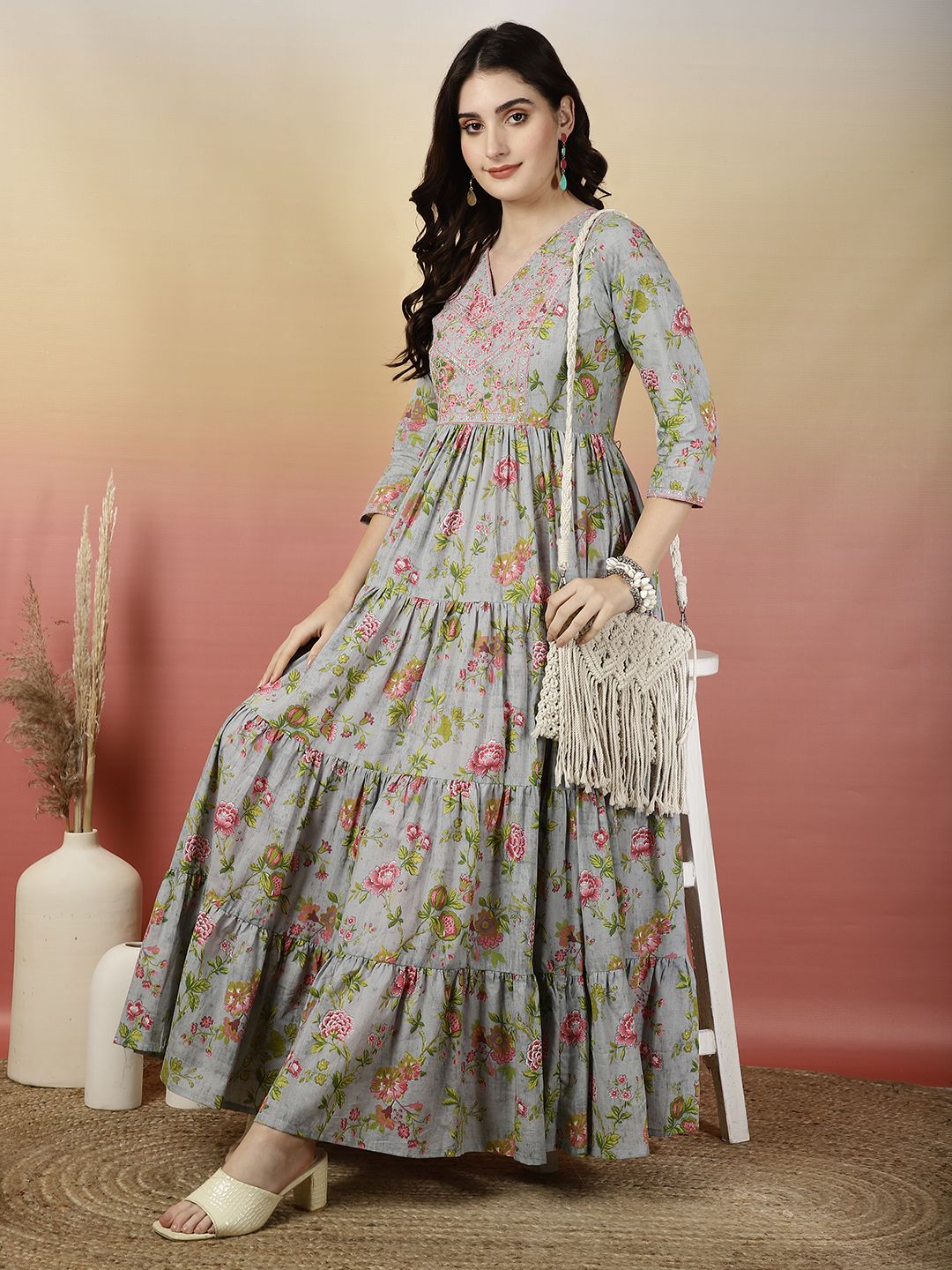 Embroidered Pure Cotton Stitched Anarkali Gown